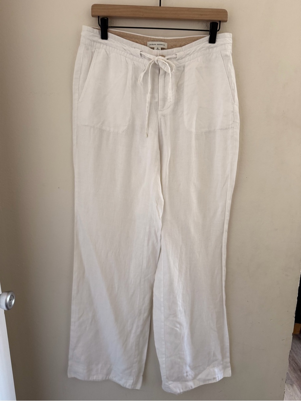 Banana Republic 100% Linen Wide Leg Drawstring Beach Pants White Womens Size 8